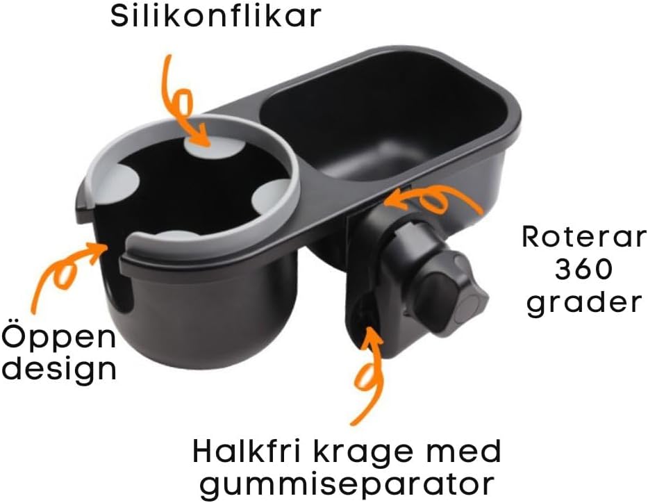 Detalle de LUFFCABO universell snacksbricka för barnvagn med mugghållare i grå ABS