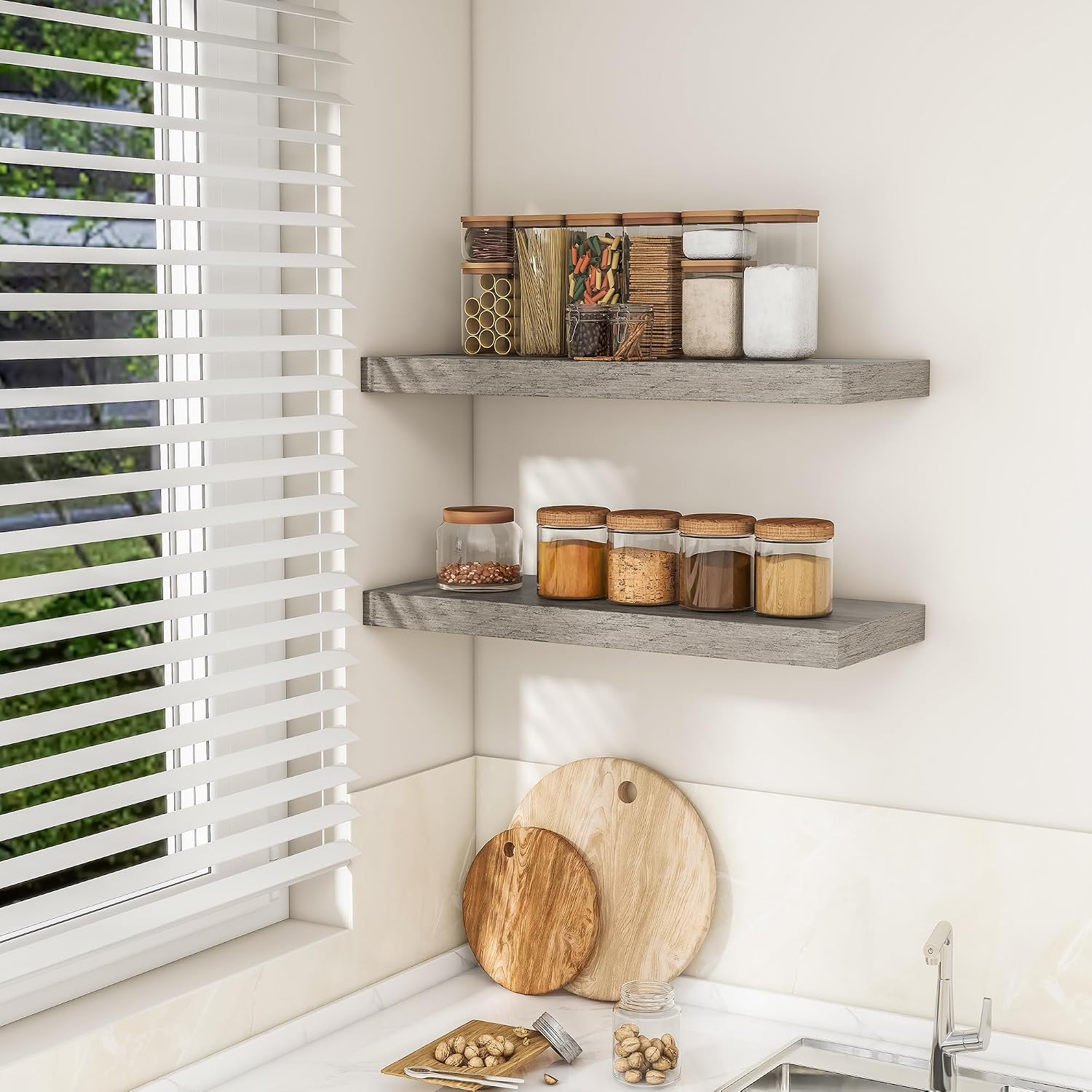 Detalle de RICHFOCUS 31.5Inch Floating Shelves (2-Pack) with Invisible Brackets - Rustic Grey