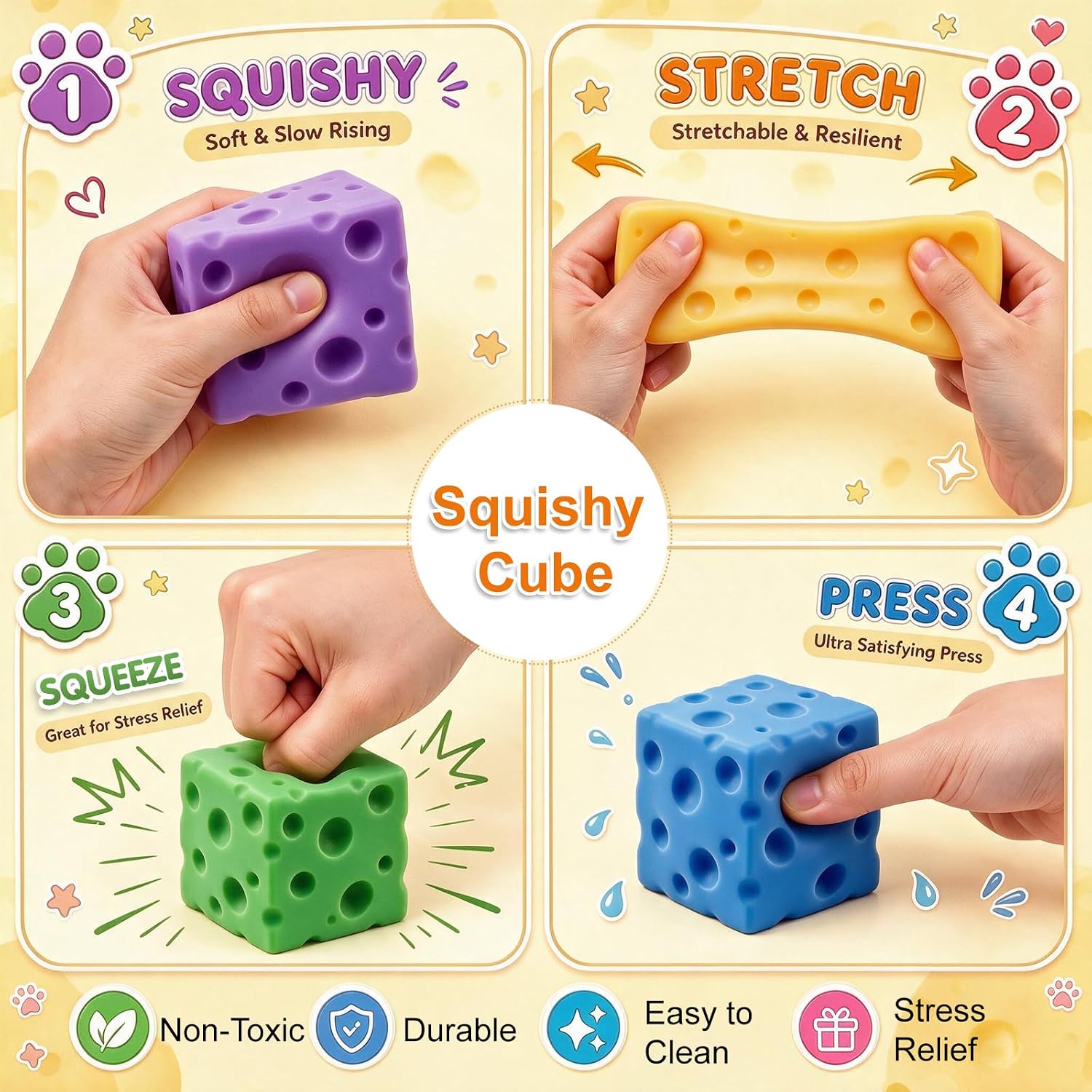 Detalle de INMT Cheese Squishy Fidget Toys, 2.4-Inch Slow-Rising TPR Set of 6