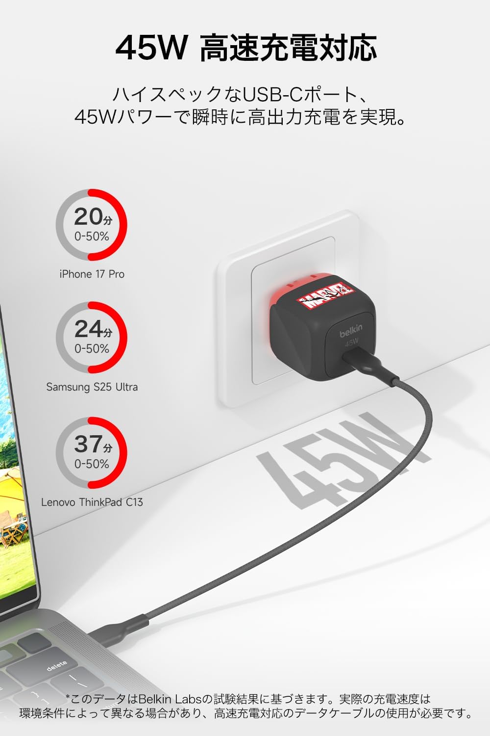 Detalle 2 de Belkin Cubic Charger 45W USB-C充電器 折り畳みプラグ・PD3.2/PPS対応 スパイダーマン