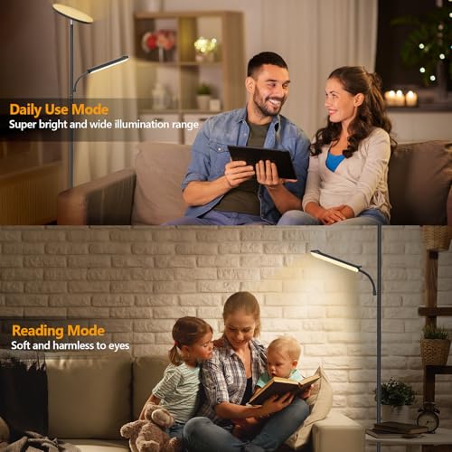 Detalle de Lampadaire LED 42W sur pied LUCKEA – lumière dimmable 2700–6500K avec télécommande et contrôle tactile