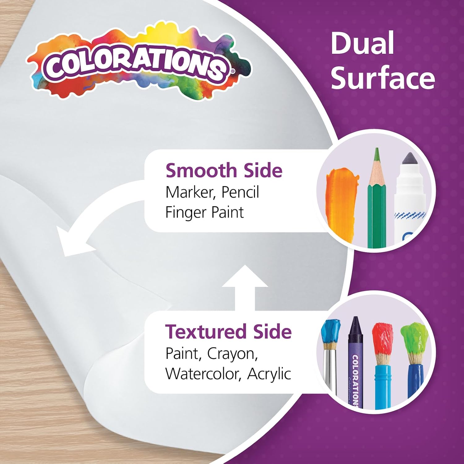 Detalle de Colorations DSWH Dual-Surface Paper Roll, White, 36" x 1000