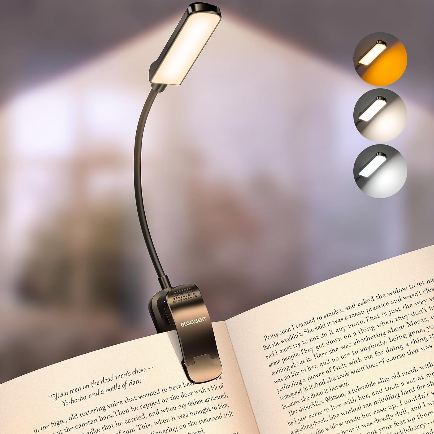 Detalle de Glocusent Lampe de Lecture Livre – 120 h d’autonomie, 5 températures et USB-C
