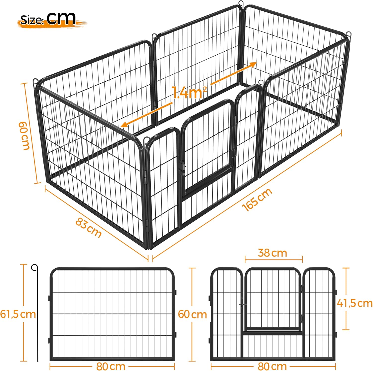 Thumbnail 2 de Yaheetech recinto per cani 6 pezzi 80 x 60 cm, rete e pannelli in ferro nero