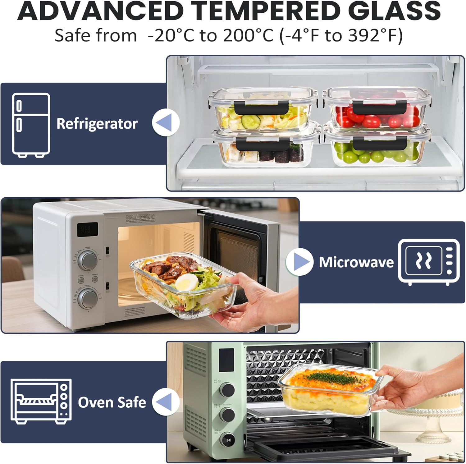 Thumbnail 2 de Hotec 35OZ Airtight Glass Food Storage Containers (4-Pack) — Microwave, Oven, Freezer & Dishwasher Safe