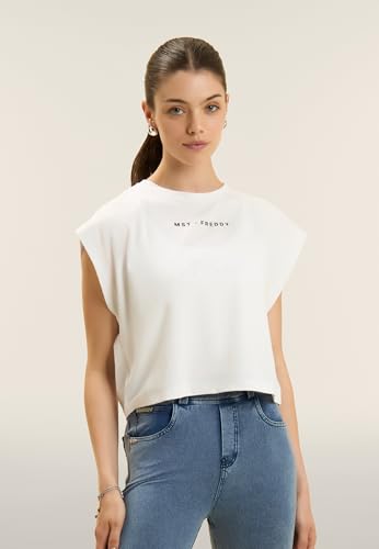 Detalle de FREDDY T-Shirt Cropped con Stampe MST – Bianco, Donna, Medium