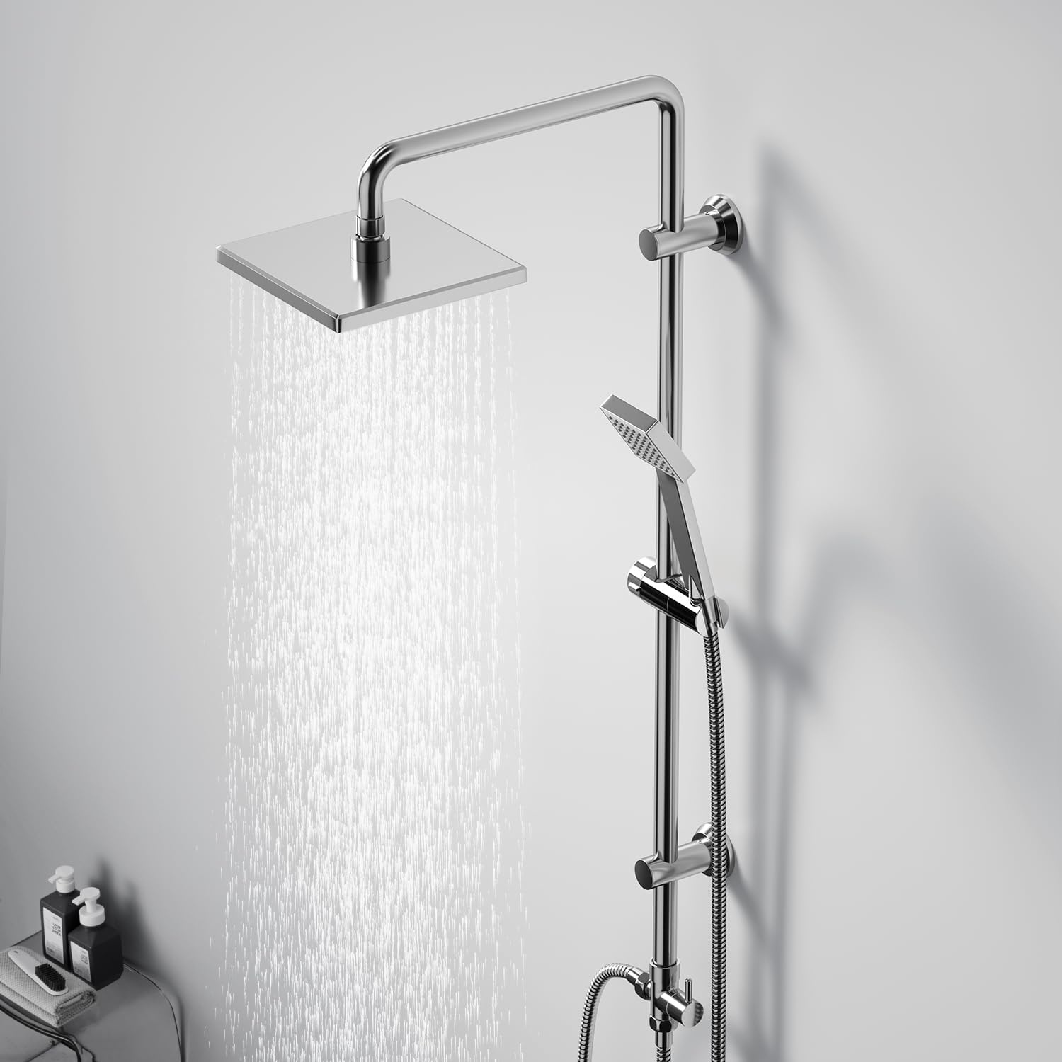 Detalle 2 de Colonne de Douche JOHO en Acier Inoxydable avec Douchette et Pommeau ABS Chromé – Hauteur Réglable