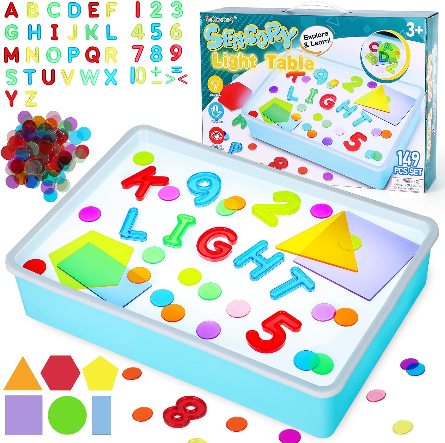 Detalle de Yellcetoy Light Box2 lichttafel met 10 helderheidsstanden en 149 accessoires
