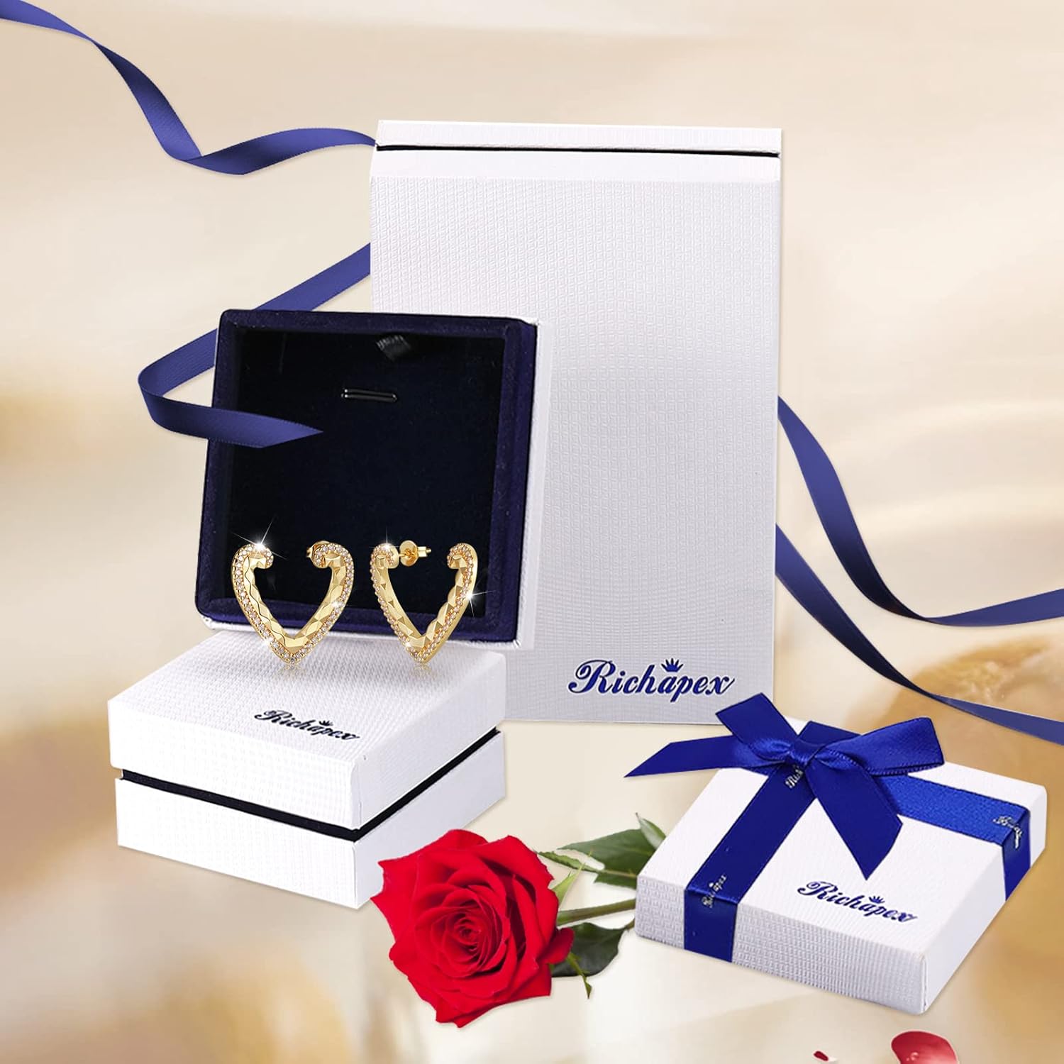 Thumbnail 6 de Richapex Gold Ohrringe Damen – 18k Gold Herz-Creolen, hypoallergen, klein