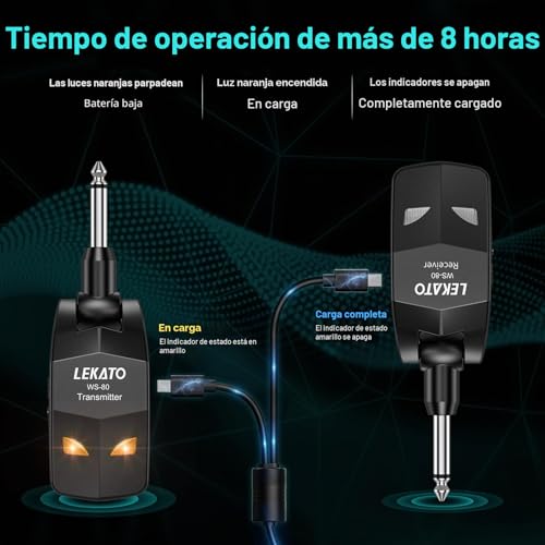 Detalle de LEKATO WS80: Sistema inalámbrico 2,4 GHz para guitarra y bajo