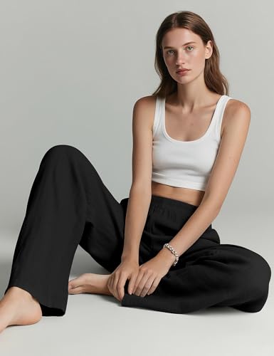 Detalle de Rapbin Womens Linen Trousers Wide Leg Casual Summer Pants – Black