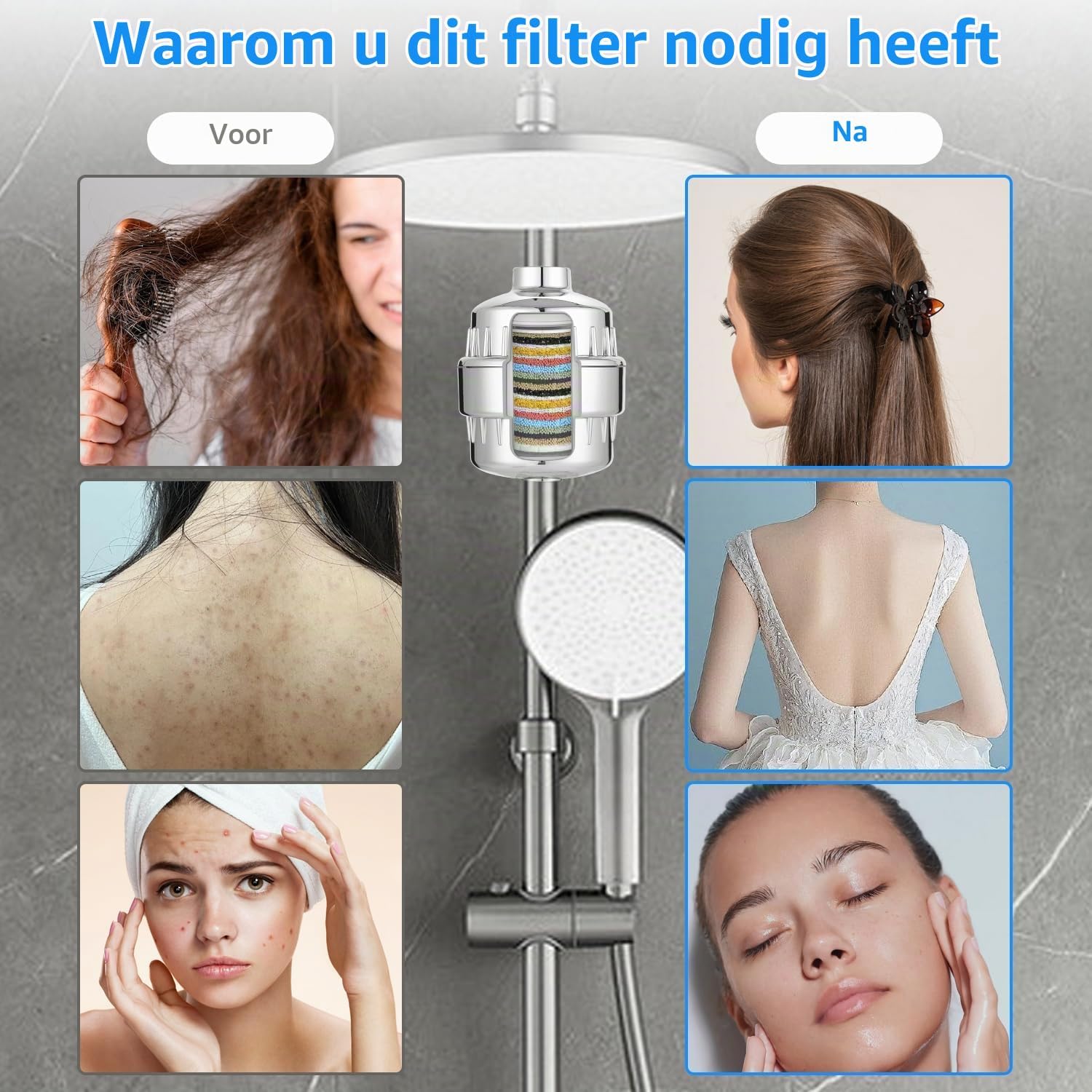 Detalle de LEAZZLE SF-40 douchefilter met 40-traps filtratie en vitamine C