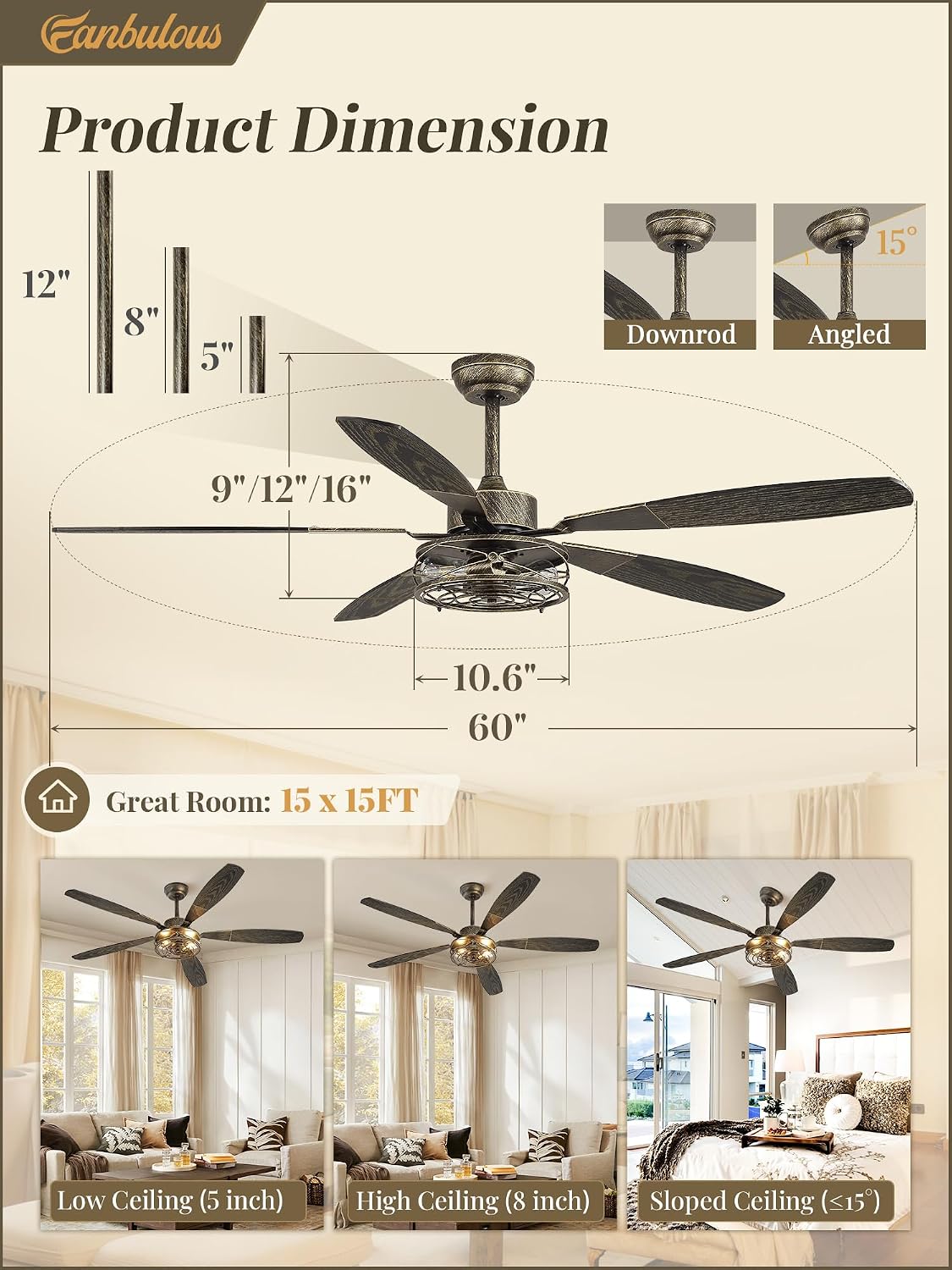 Detalle de Fanbulous Ceiling Fan with Light, 60-Inch