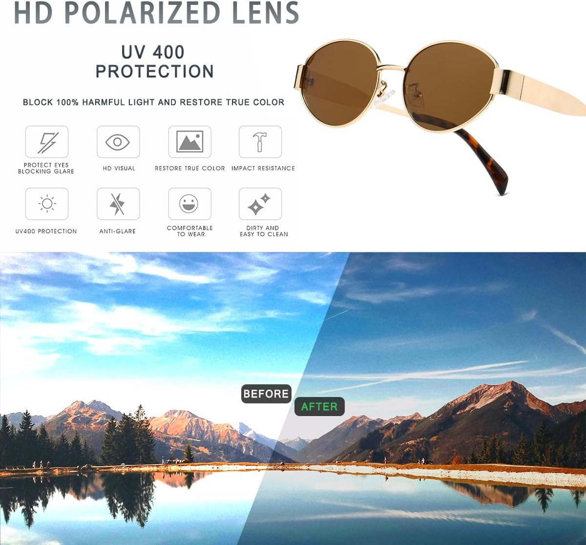 Thumbnail 2 de D Lolylad Damen-Sonnenbrille im Retro-Oval-Design mit UV-Schutz (UV400) und polarisierenden Gläsern