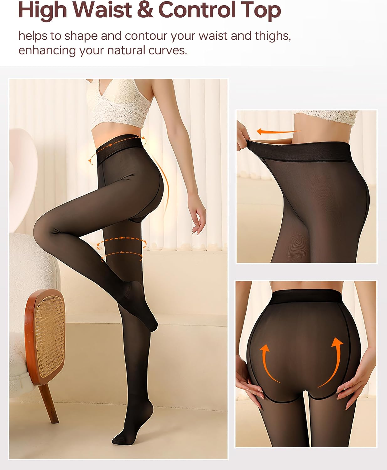Detalle de susurrus Women's Fleece-Lined Thermal Tights, Faux-Translucent Winter Pantyhose