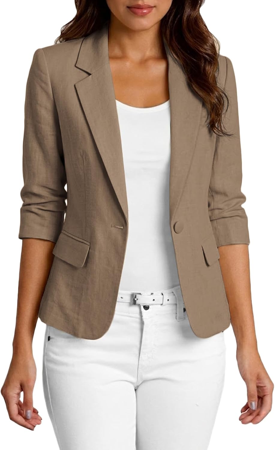 Thumbnail 6 de Mina Self 2026 Women’s Summer 3/4 Sleeve Linen Blazer (Lightweight, Fully-Lined Slim Office Jacket with Pockets)