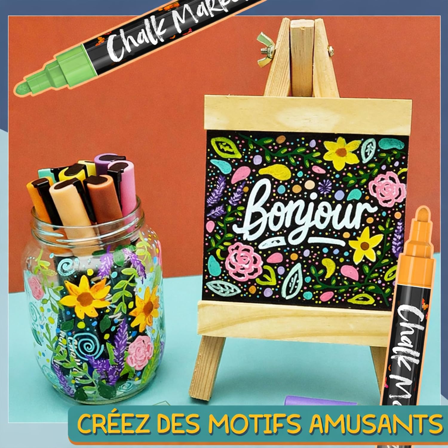 Detalle 2 de Liquid Chalk Pens (30 Pack, 6mm) Pastel + Neon Chalkola-style erasable markers for non-porous surfaces