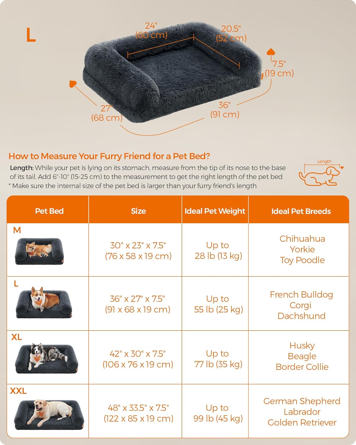 Detalle de Feandrea FluffyHug Large Dog Bed with Egg Crate Foam and Removable Cover
