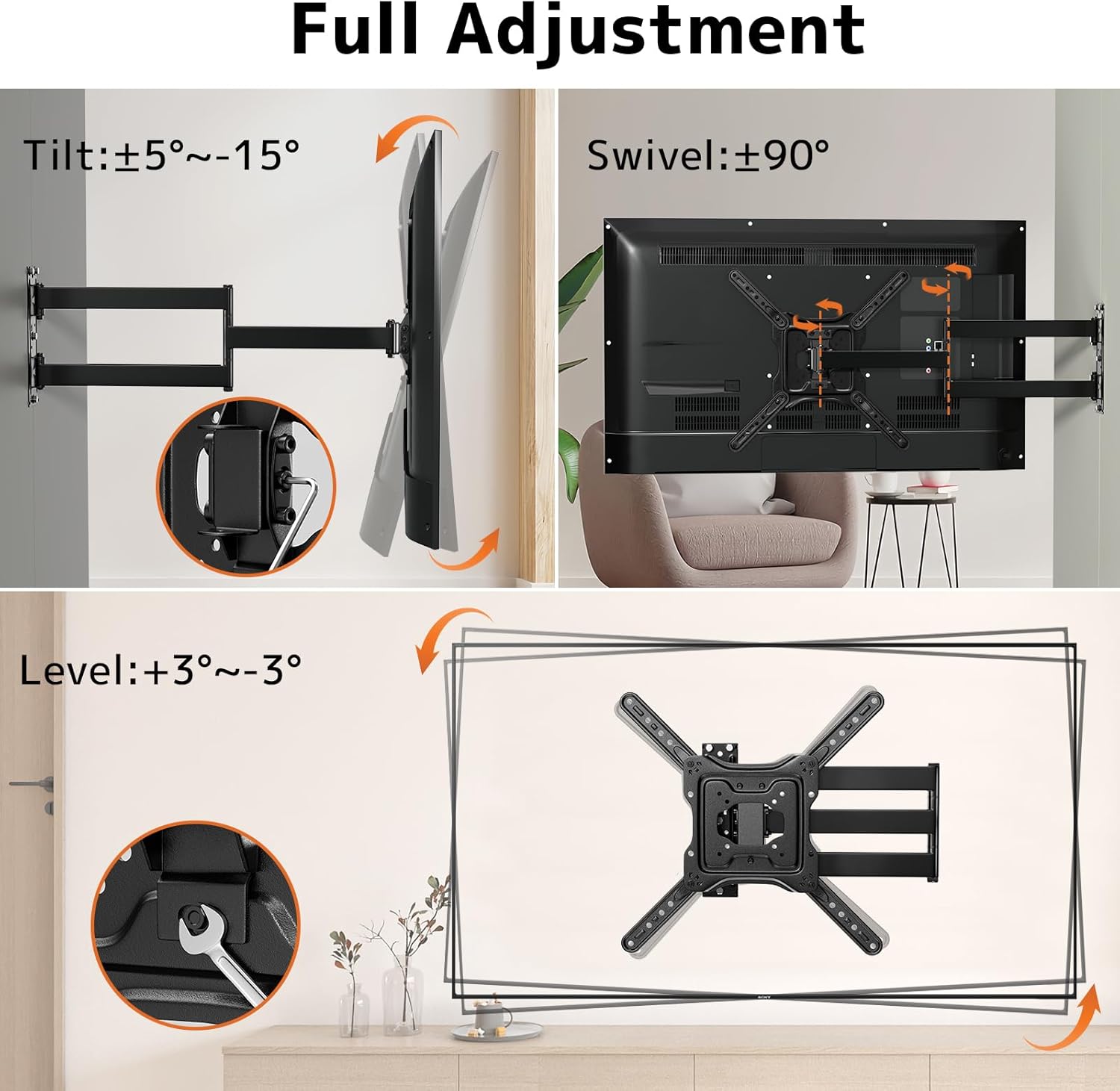 Thumbnail 2 de TV Wall Bracket with 728 mm Long Arm (Corner Swivel & Tilt) for 23–65 Inch TVs, up to 35 kg, Max VESA 400×400