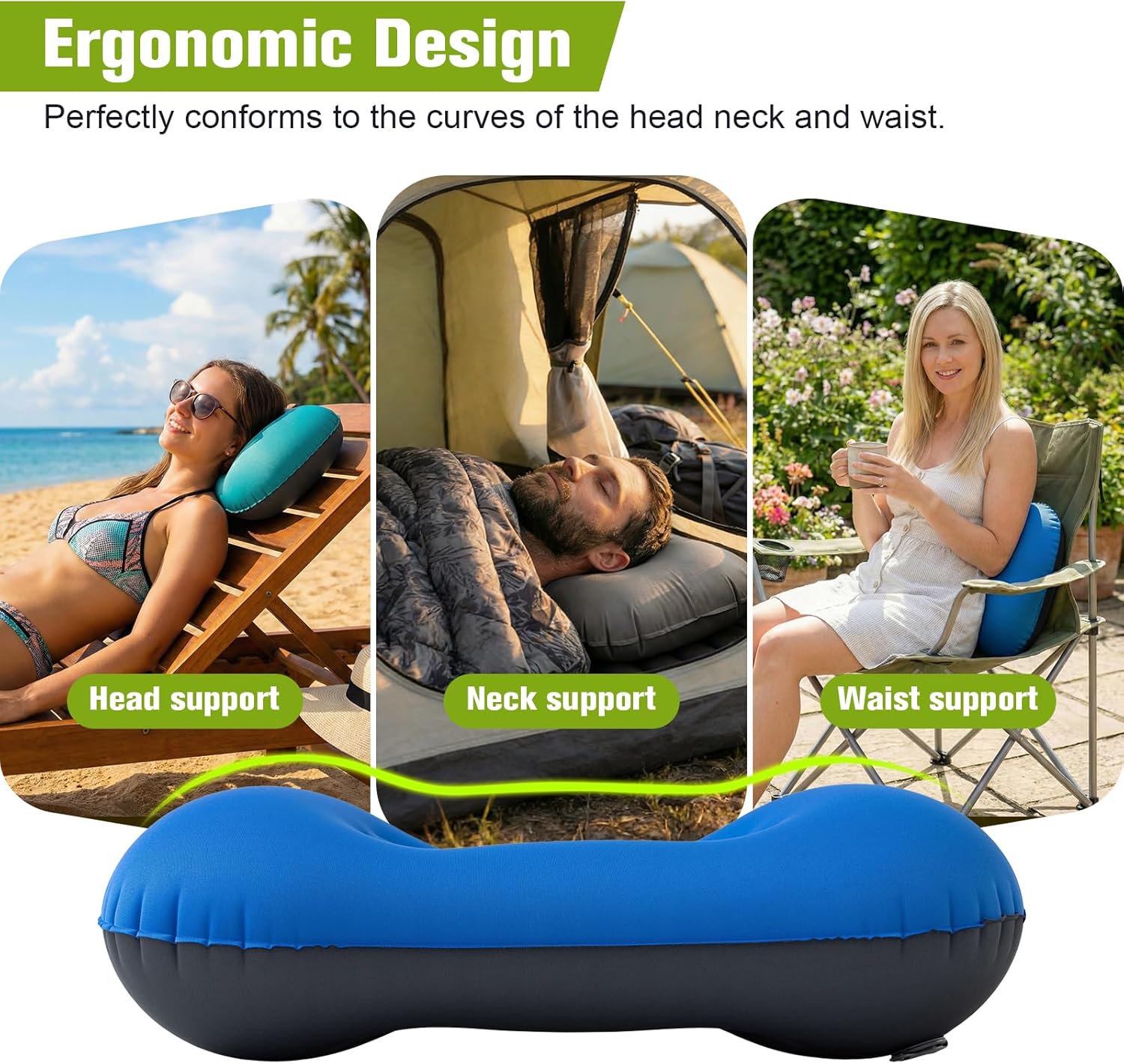 Thumbnail 3 de JetsCush Camping Pillow Lightweight Compact Inflatable Air Travel Pillow with Ergonomic Support (Blue)