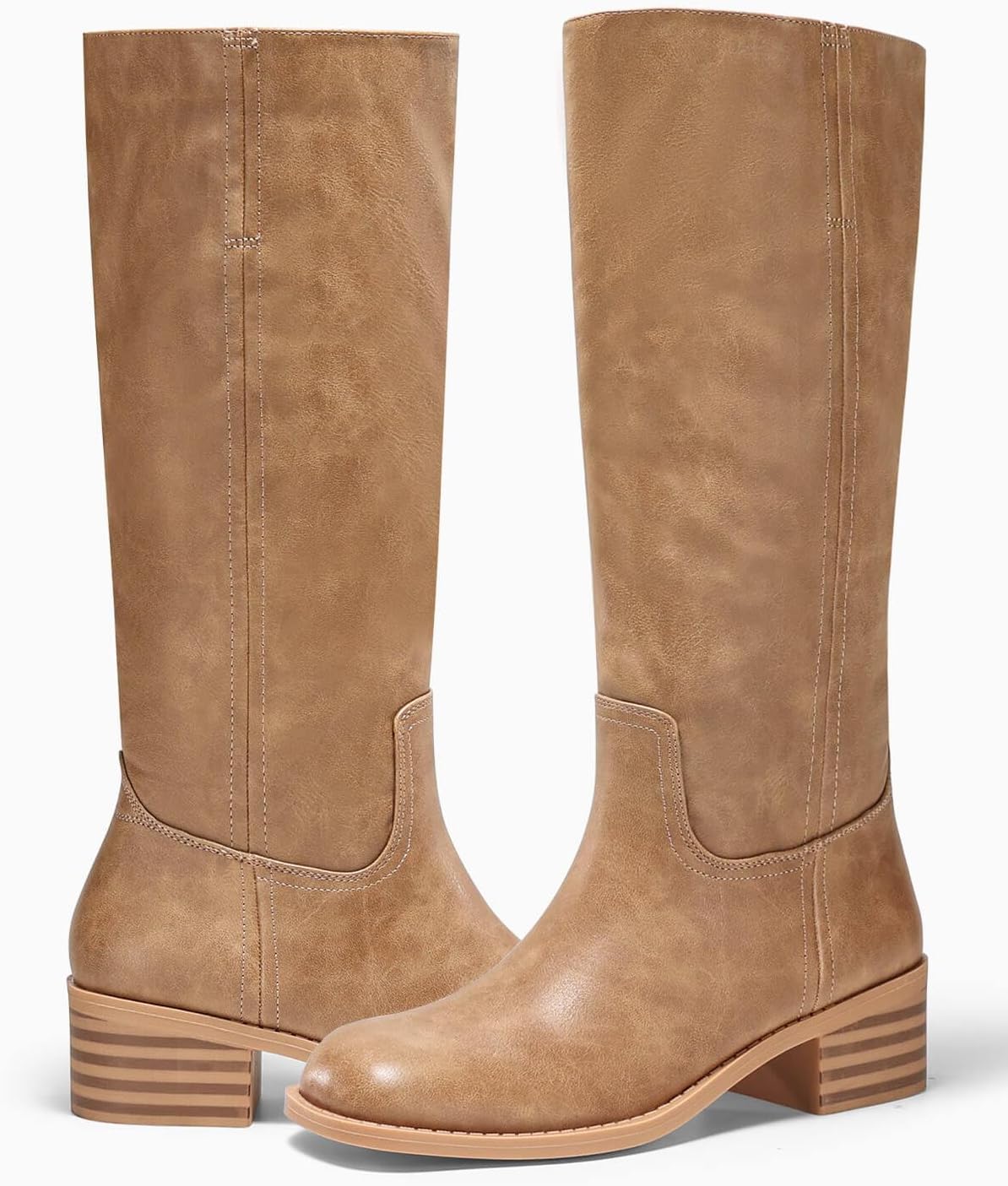Detalle 1 de Coutgo Women's Knee-High Boots with Square Toe and 1.57-Inch Block Heel