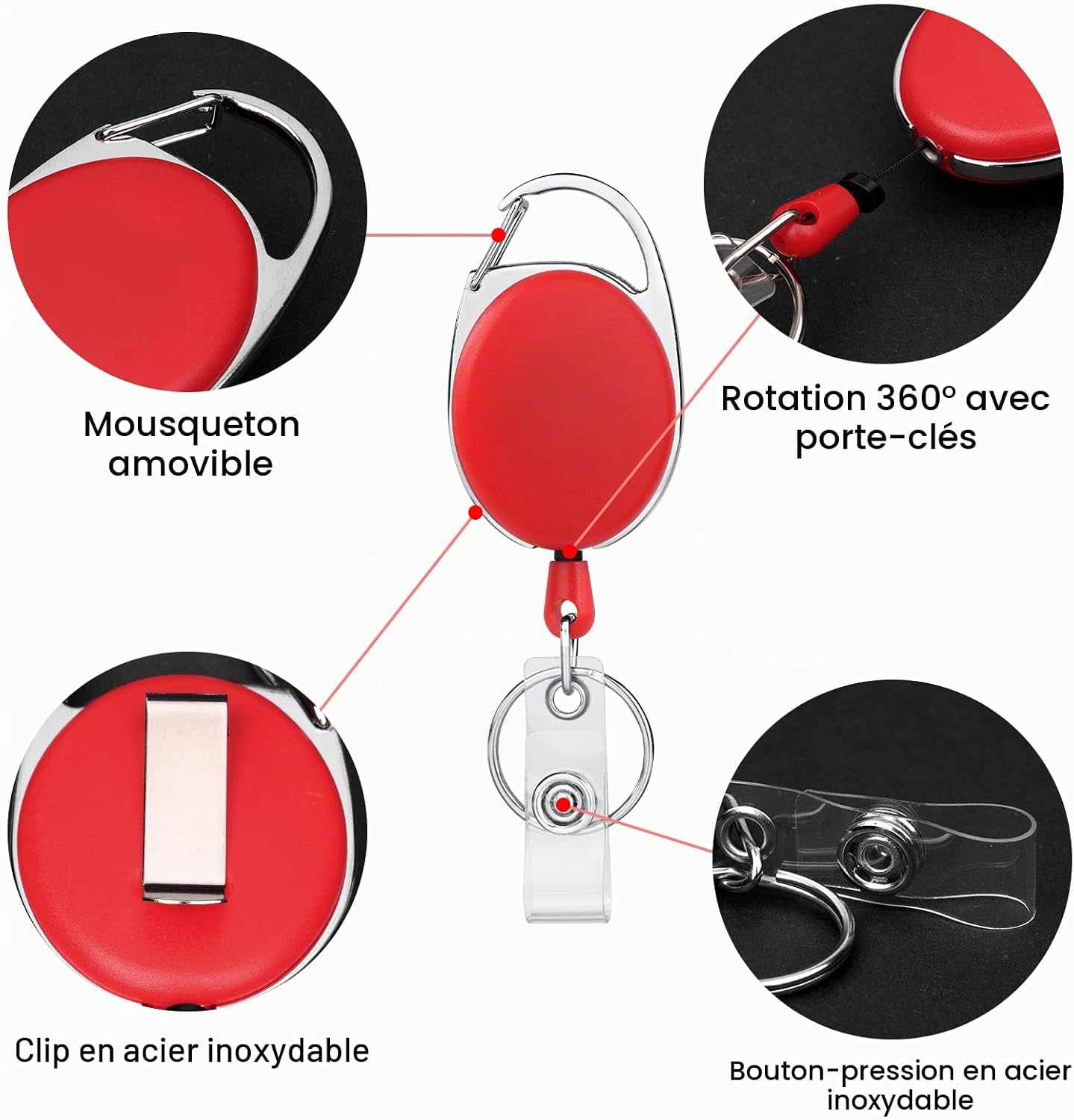 Detalle de Vicloon intrekbare badgehouders met riemclip, 6 kleuren en koord van 70 cm