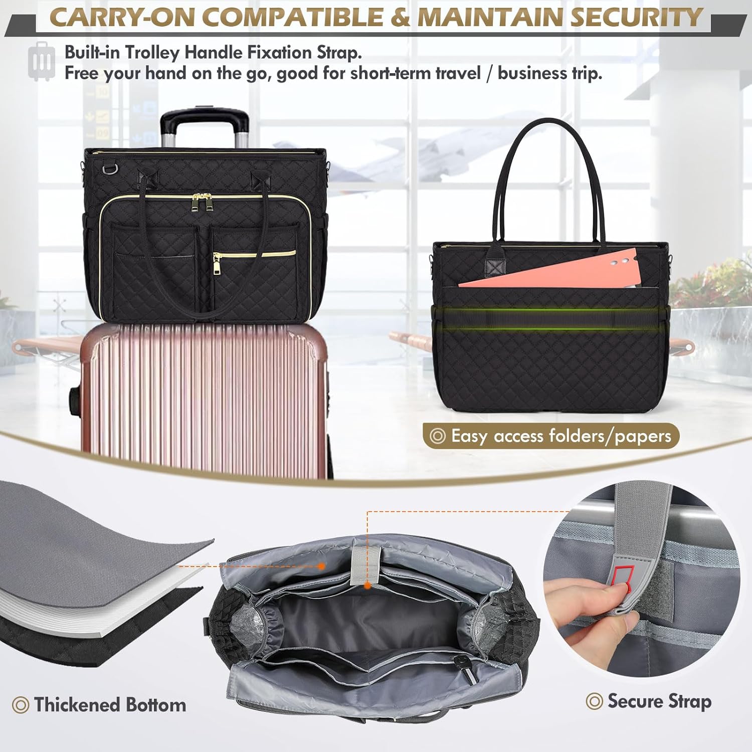 Detalle de RAINSMORE Laptop Tote Bag for Women: 15.6-inch Laptop Briefcase with Insulated Pockets