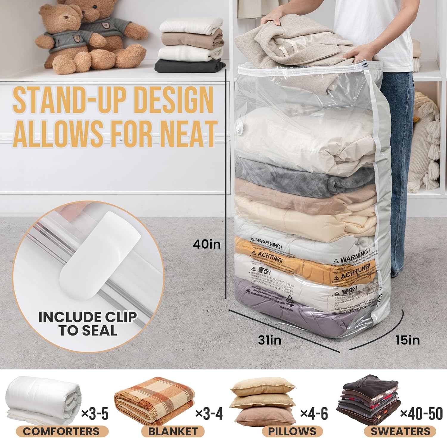 Detalle 2 de TAILI 6 Pack Vacuum Storage Bags Jumbo Cube 31x40x15"