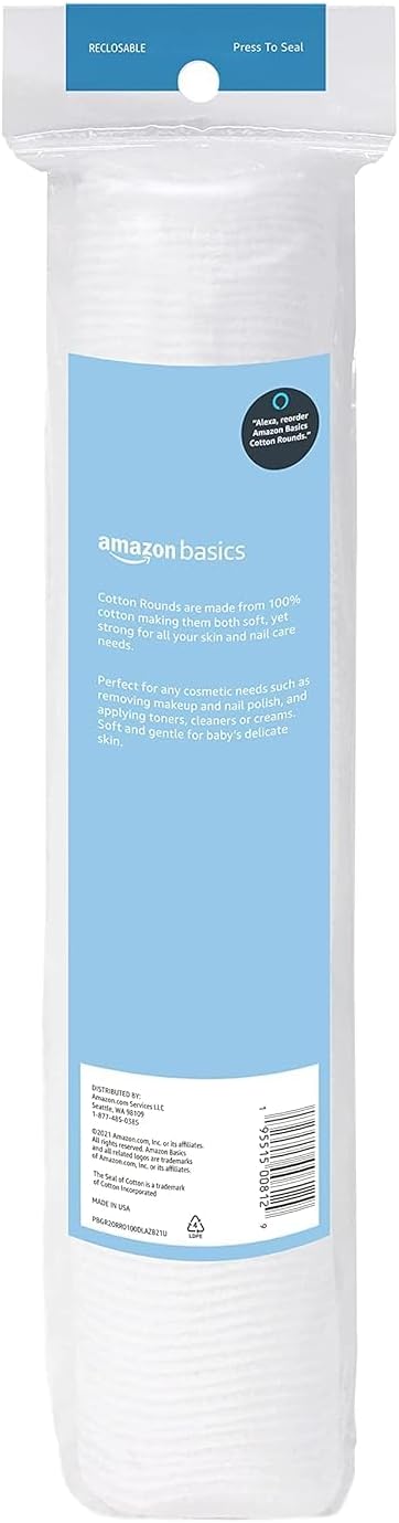 Detalle 2 de Amazon Basics Hypoallergenic Cotton Rounds (100 Count) for Makeup Removal & Skincare