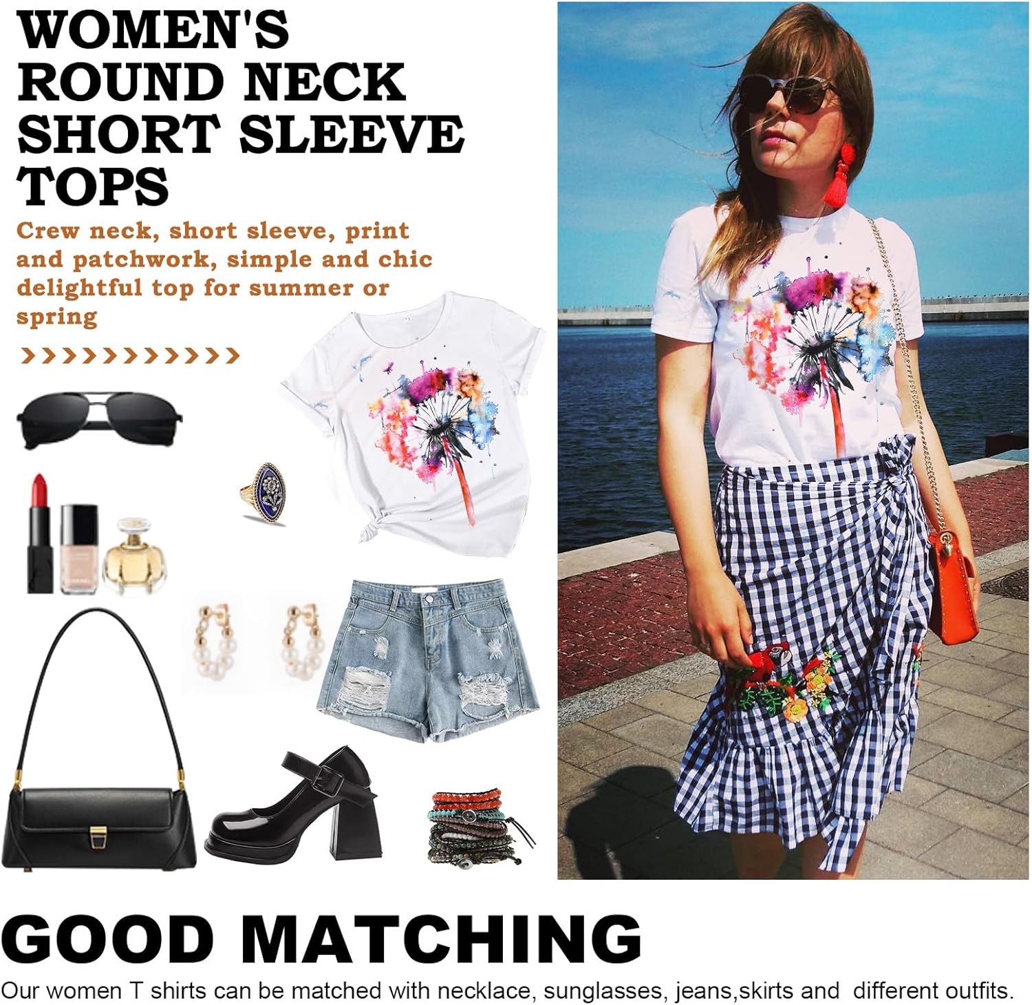 Thumbnail 3 de Tuopuda Damen Sommer T-Shirt Rundhals Kurzarm mit Print – Baumwolle, bequem & vielseitig