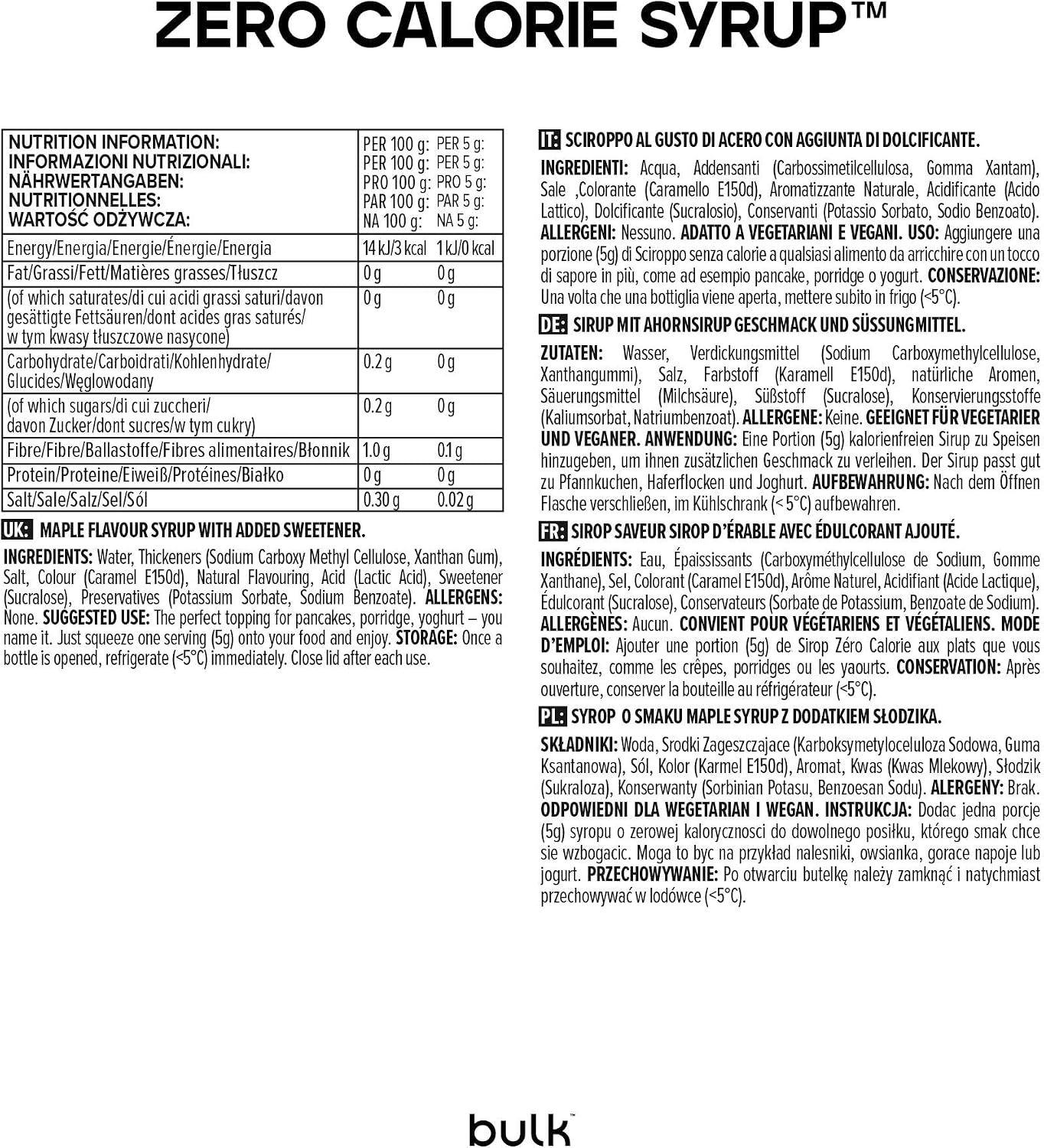 Detalle 2 de Bulk Sciroppi Maple 400ml senza zucchero đŻ