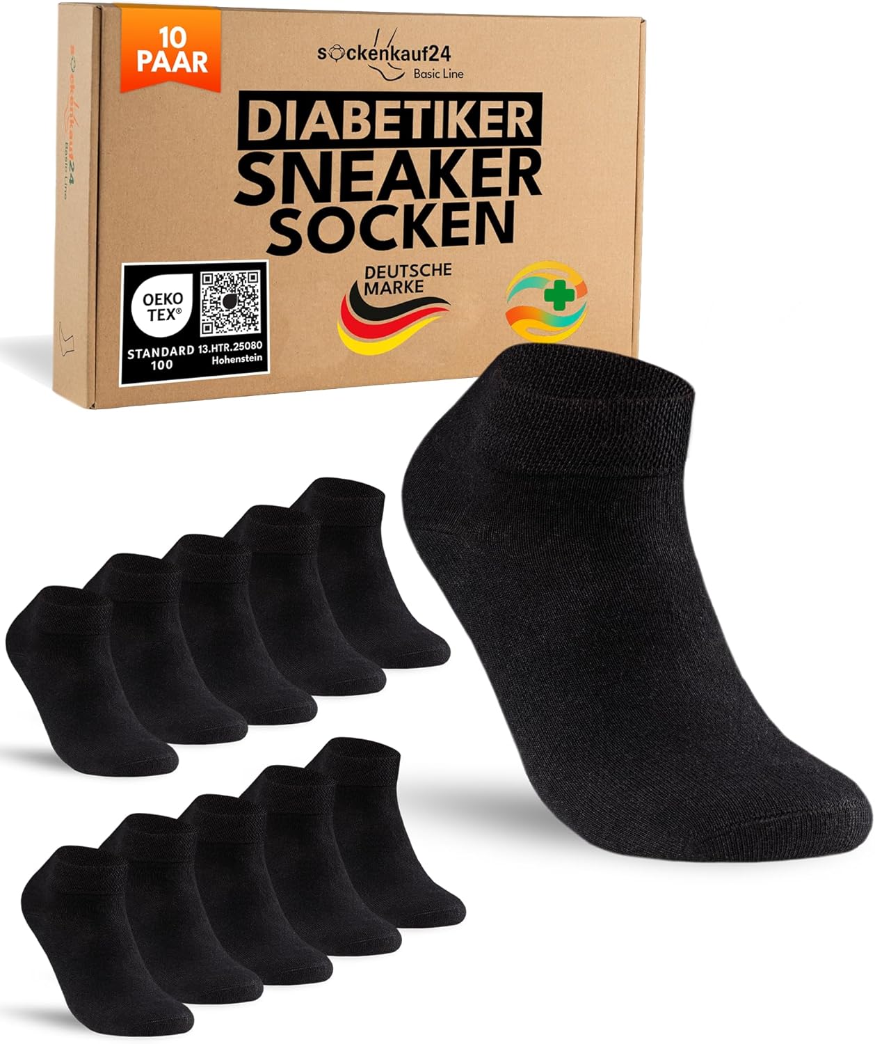 Detalle de sockenkauf24: 10 Paar Diabetiker Sneaker Socken – ohne Gummibund, nahtfrei, komfortabel