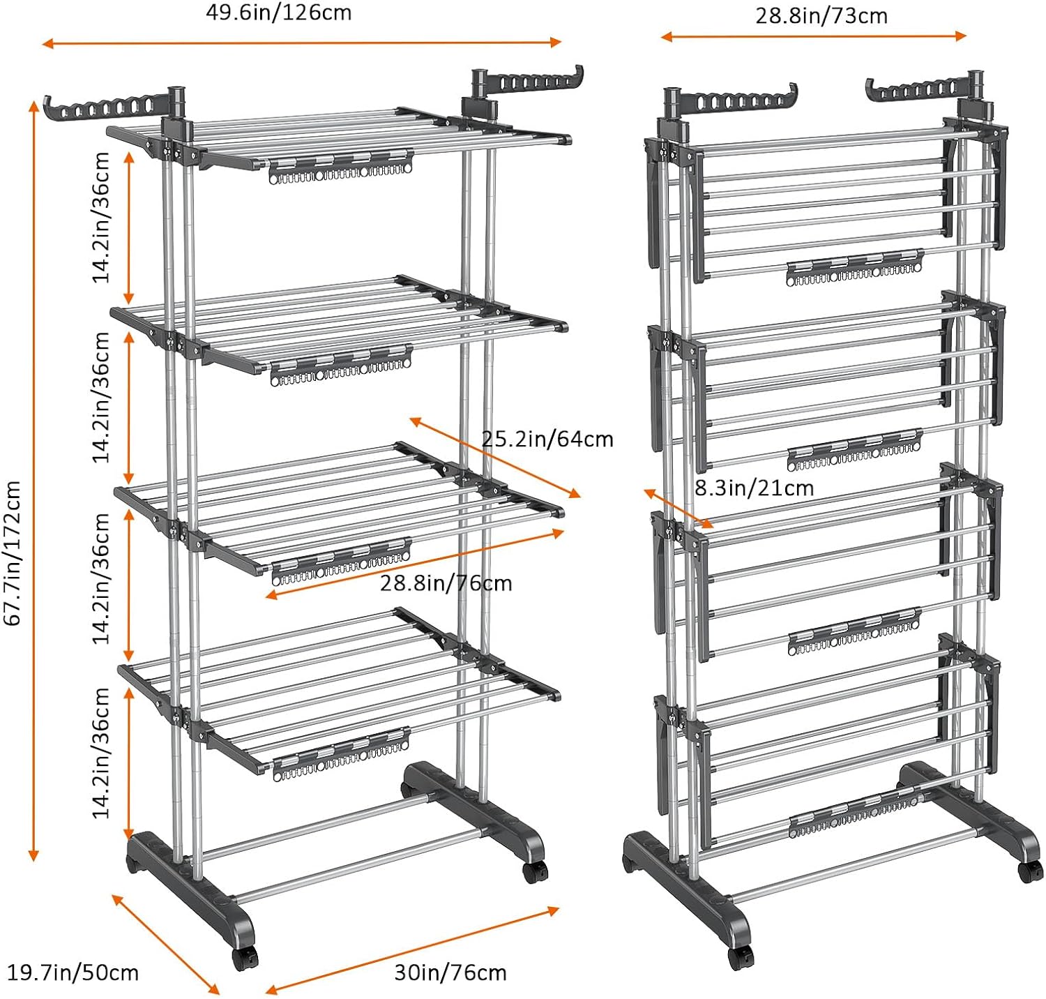 Detalle 2 de Shrivee NR765-2 4-Tier Clothes Airer with Adjustable Shelves and Wheels