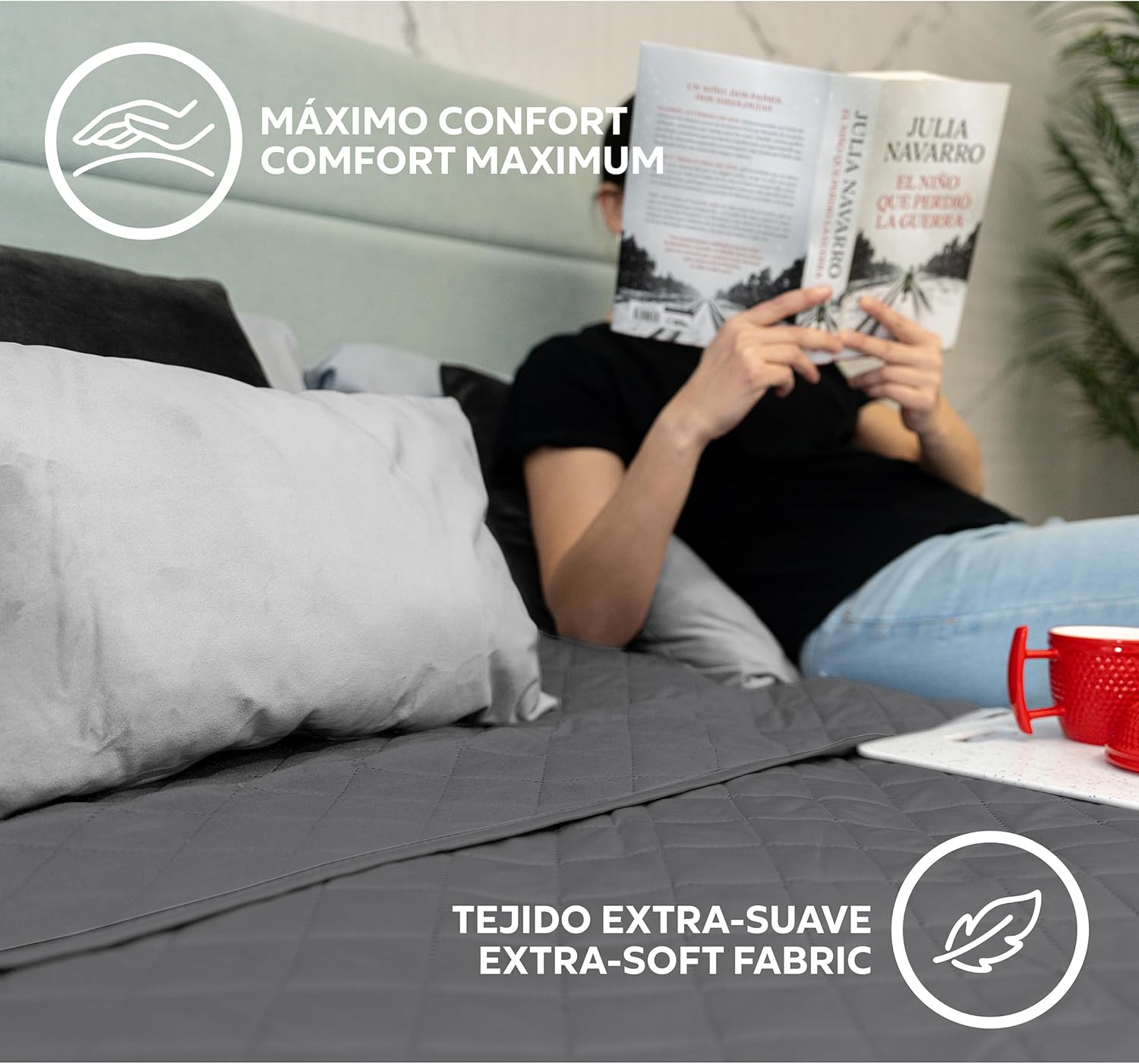 Thumbnail 3 de Easycosy Couvre-lit boutis matelassé gris 230x260 cm pour lit 140x200/150x200 – microfibre respirante Oeko-TEX
