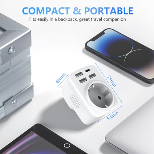 Thumbnail 6 de Clomnpe Adaptador Enchufe USA 5 en 1 (2 piezas) – Europeo a Americano con 3 USB y USB-C