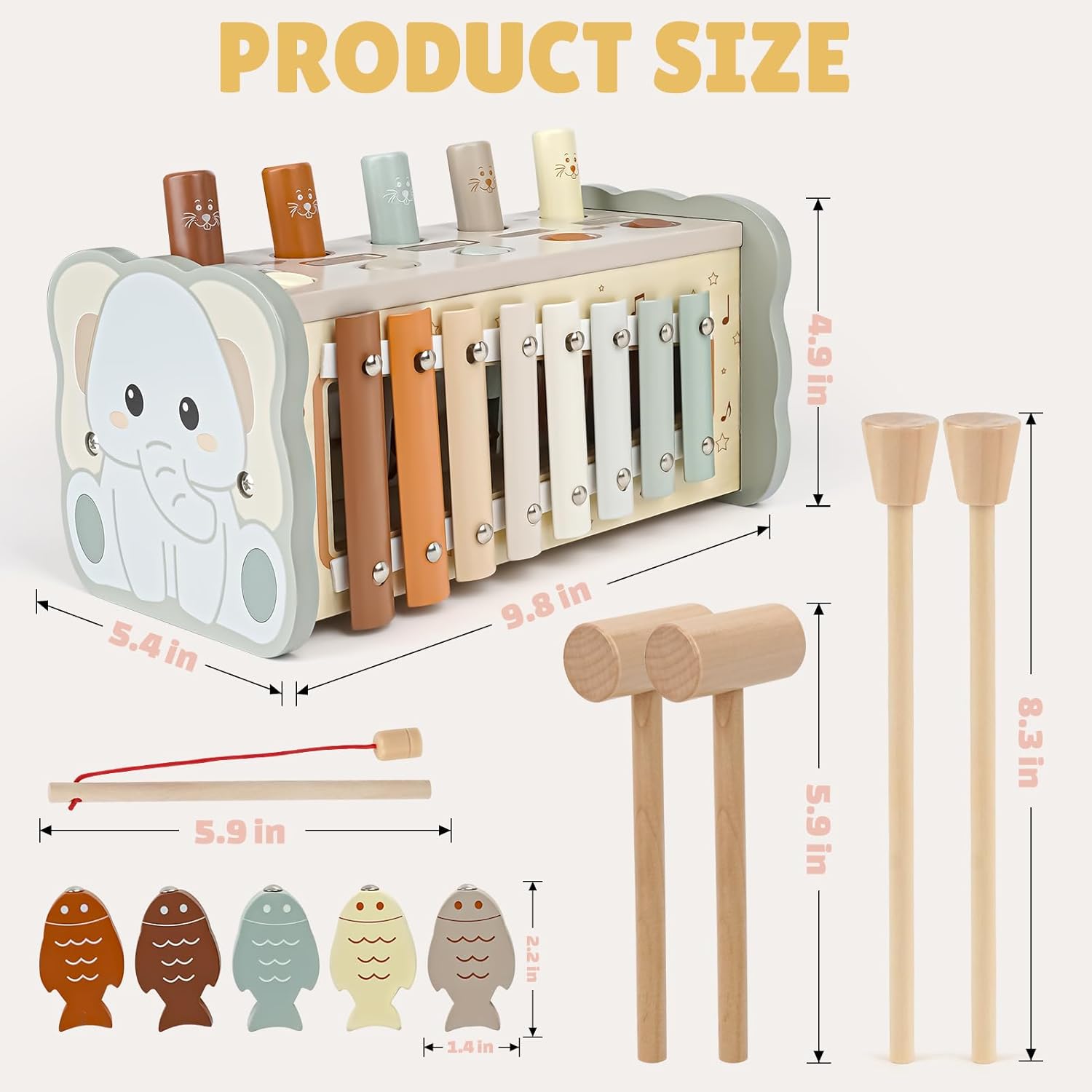 Thumbnail 6 de Joyreal Wooden Montessori Toys for 1 Year Old – Hammering Pounding Bench, Xylophone & Fishing Game