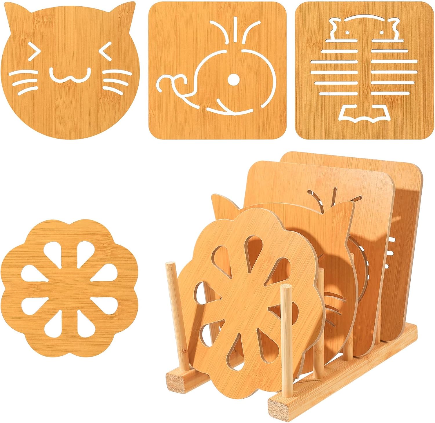 SiGuLiKeJi 8 Piece wooden trivet set