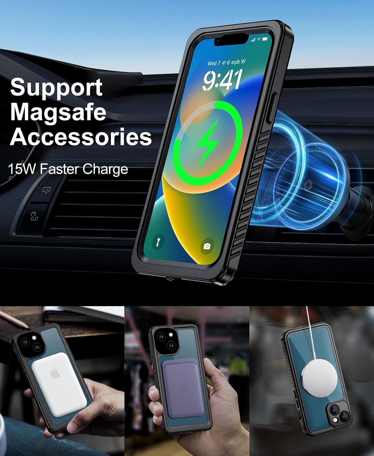 Detalle de Beeasy Waterproof MagSafe Case for iPhone 13 (6.1”) with Built-in Screen Protector