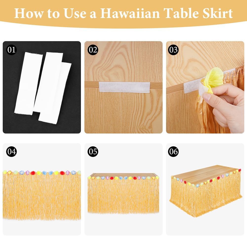 Detalle de Aomig Hawaii Tischröcke 275 x 75 cm – Tischrock mit Klettverschluss für Hawaiian Party Deko