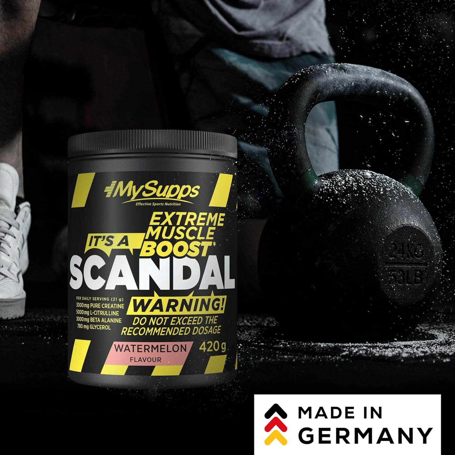 Detalle 2 de My Supps Scandal Extreme Muscle Pre-Workout Booster (Wassermelone) – mit Kreatin, Citrullin, Beta-Alanin & Koffein – 20 Portionen
