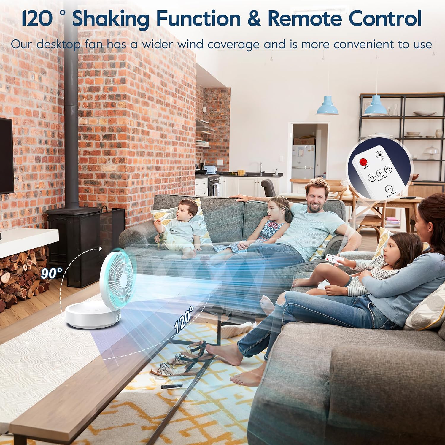 Thumbnail 2 de Ventilatore da Tavolo Potente Silenzioso con Luce LED e Telecomando – USB Ricaricabile