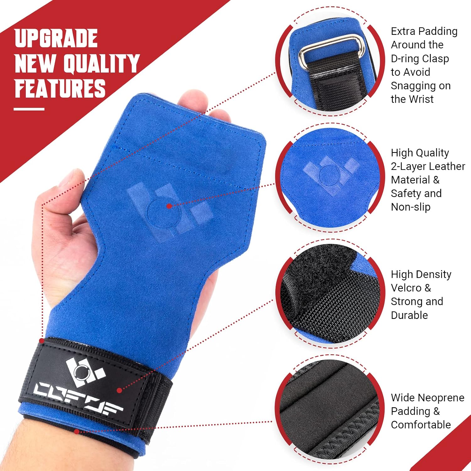 Detalle 2 de COFOF Double-Layer Leather Weightlifting Straps with Adjustable Neoprene Padding