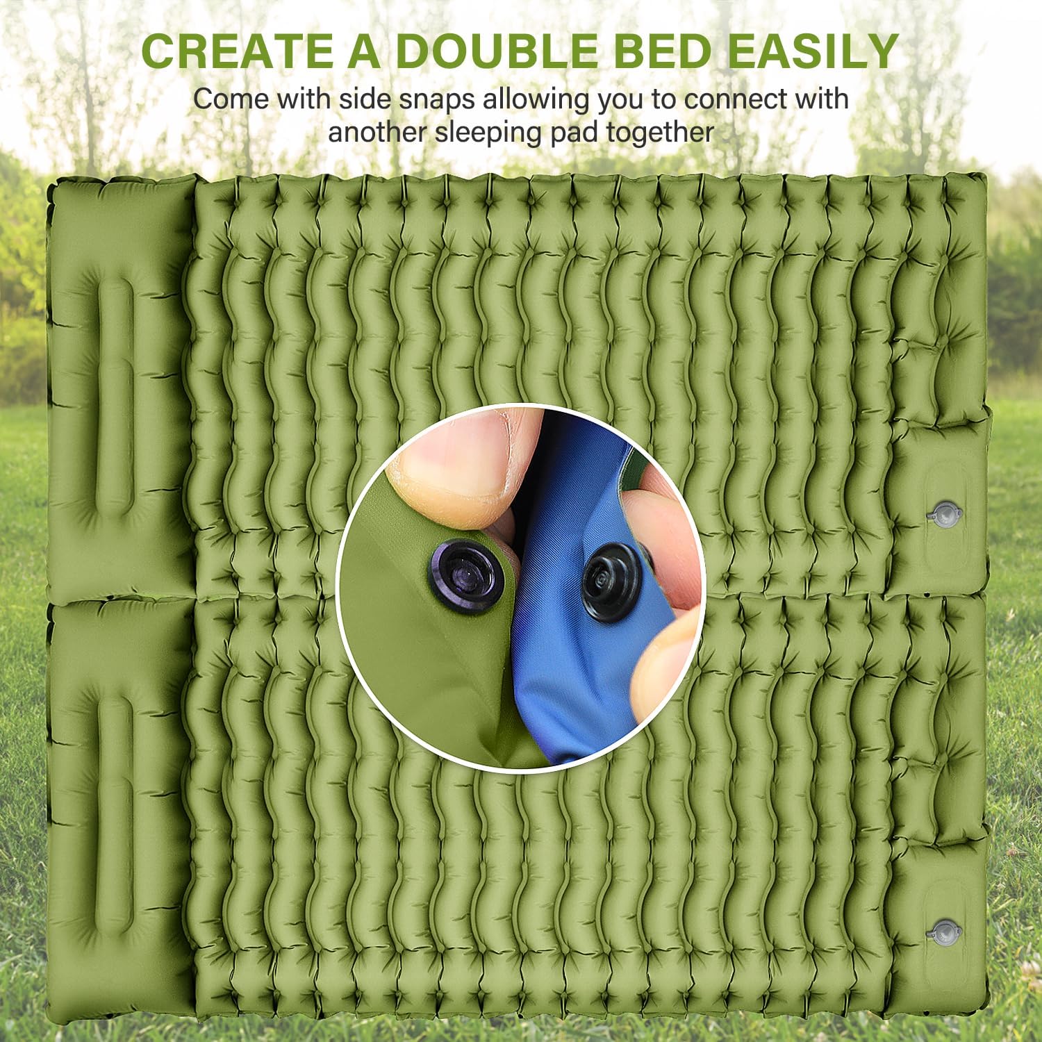 Thumbnail 4 de FUN PAC Camping Sleeping Pad (Self-Inflating) w/ Built-in Foot Pump and Pillow, Single, Green