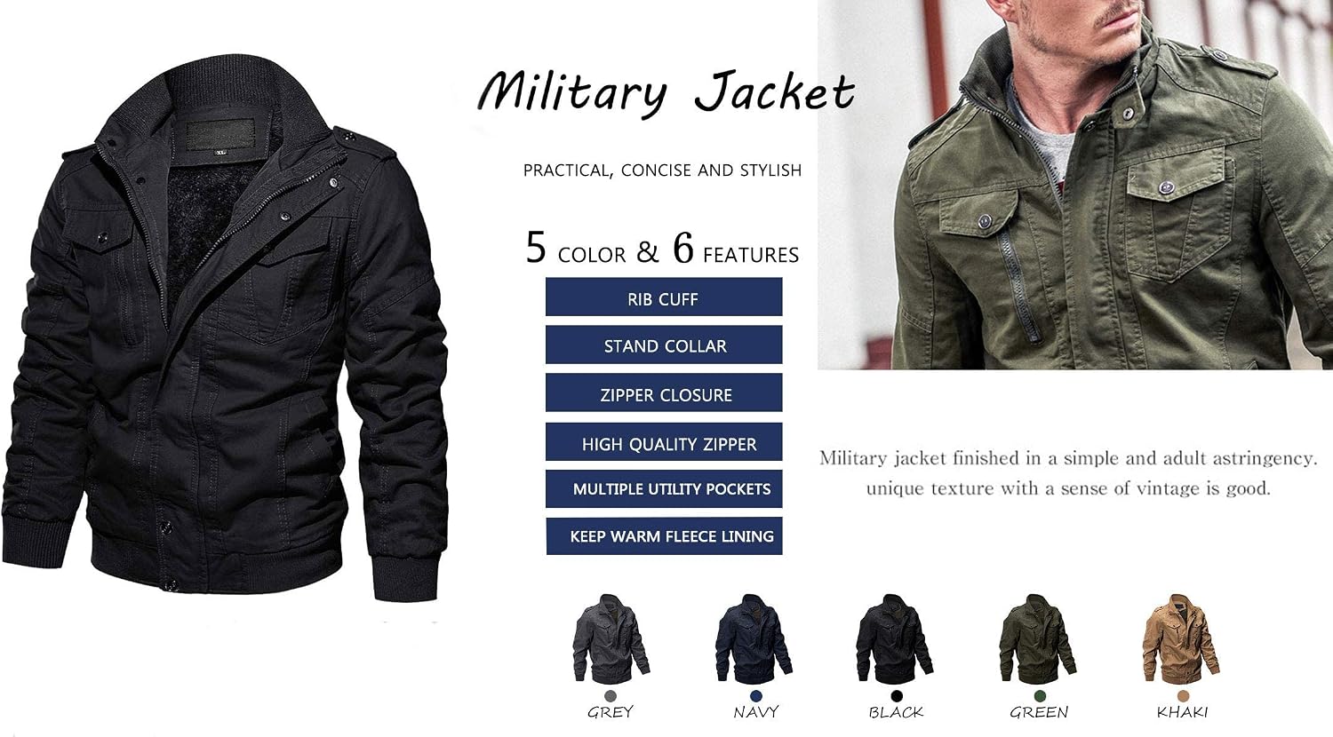 Thumbnail 6 de EKLENTSON Mens Fleece Lined Jacket 5-pocket