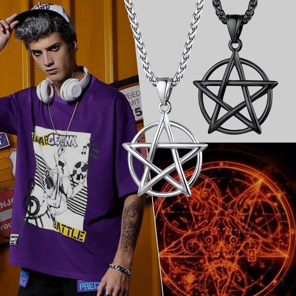 Thumbnail 2 de PROSTEEL Collana Uomo Pentagramma Rovescio Acciaio Nero Oro