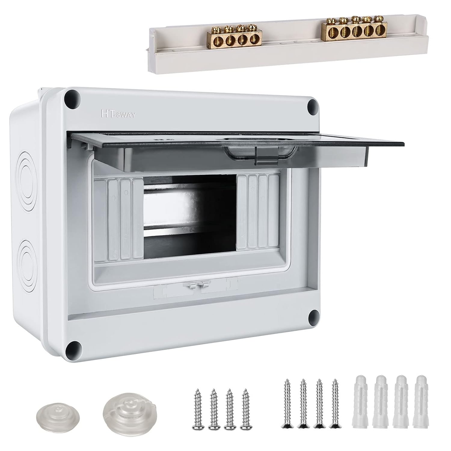 Detalle de HOSPAOP 701203829404 opbouwverdeler IP65, 8 modules en messing klemmen