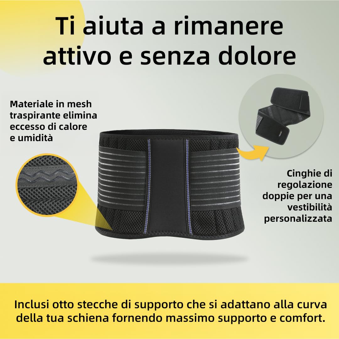 Thumbnail 1 de BraceUP Fascia Lombare con doppia regolazione e 8 stecche – tutore ortopedico lombare L/XL (90-110 cm)