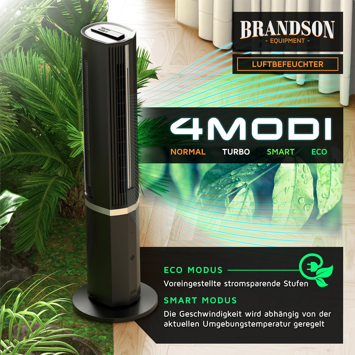 Detalle de Brandson 3-in-1 Klimagerät inkl. Luftbefeuchter – Turmventilator mit Wasserkühlung, 12 Stufen, DC-Motor, Fernbedienung