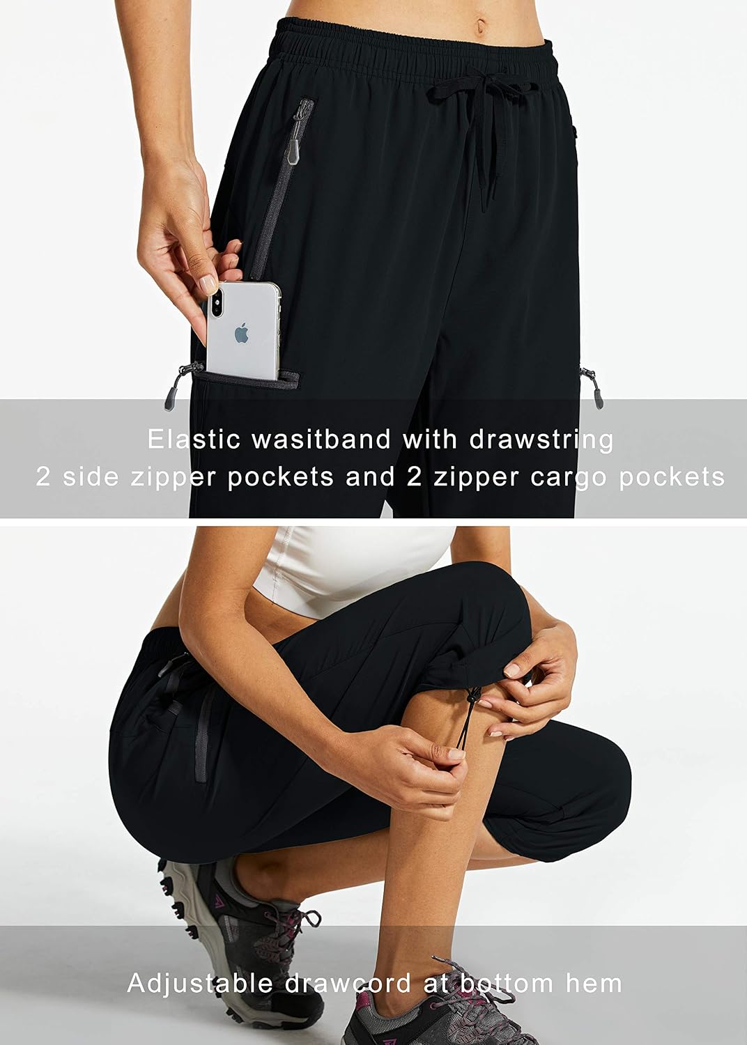 Detalle de Libin Women’s Lightweight Quick-Dry Cargo Capri Pants with Zipper Pockets