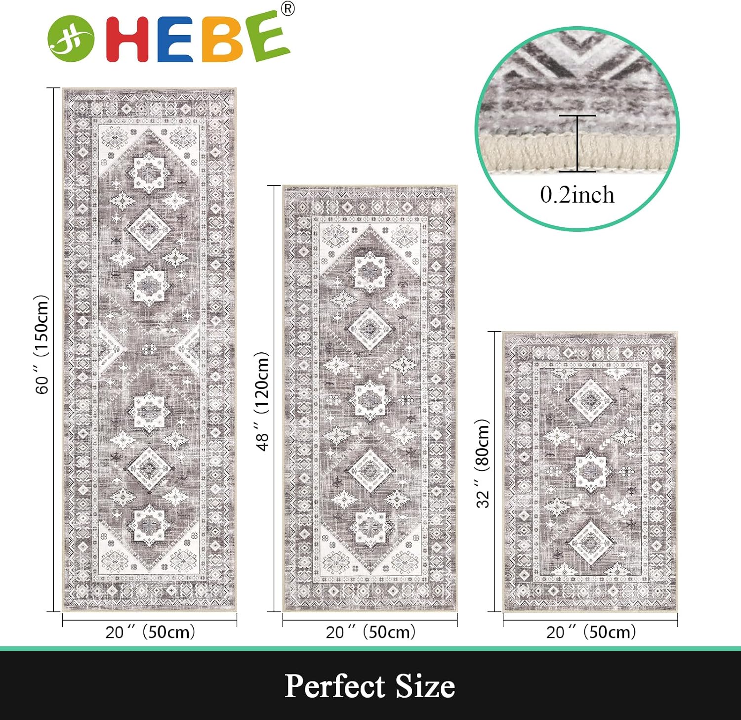Thumbnail 1 de HEBE Boho Kitchen Rug Sets 3 Piece 20x59 Runner